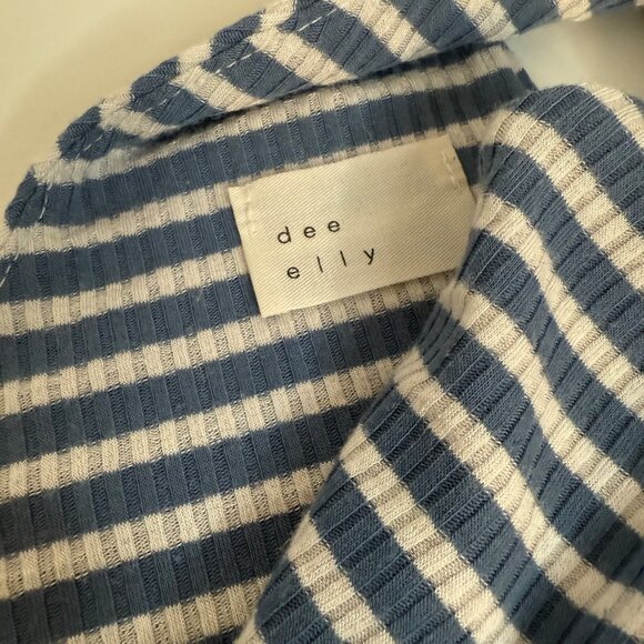Dee Elly Blue & White Striped Wrap Crop Top Ribbed Sleeveless M - Picture 4 of 6